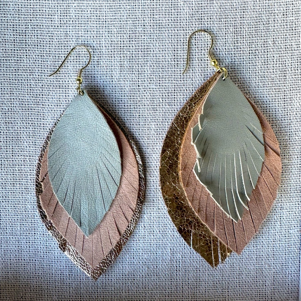 Leather Feather Earrings (No Brand)
